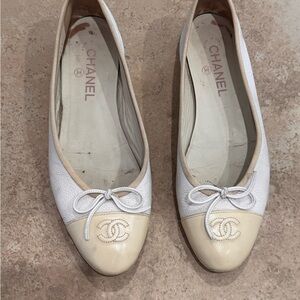 Chanel Ballet Flats White and Opal tone Leather Classic Ballet Flats Shoes